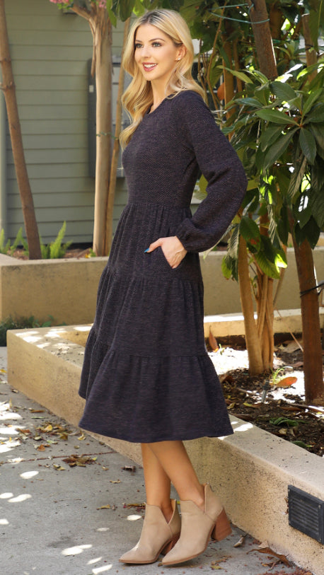 Samantha Charcoal Tiered Dress