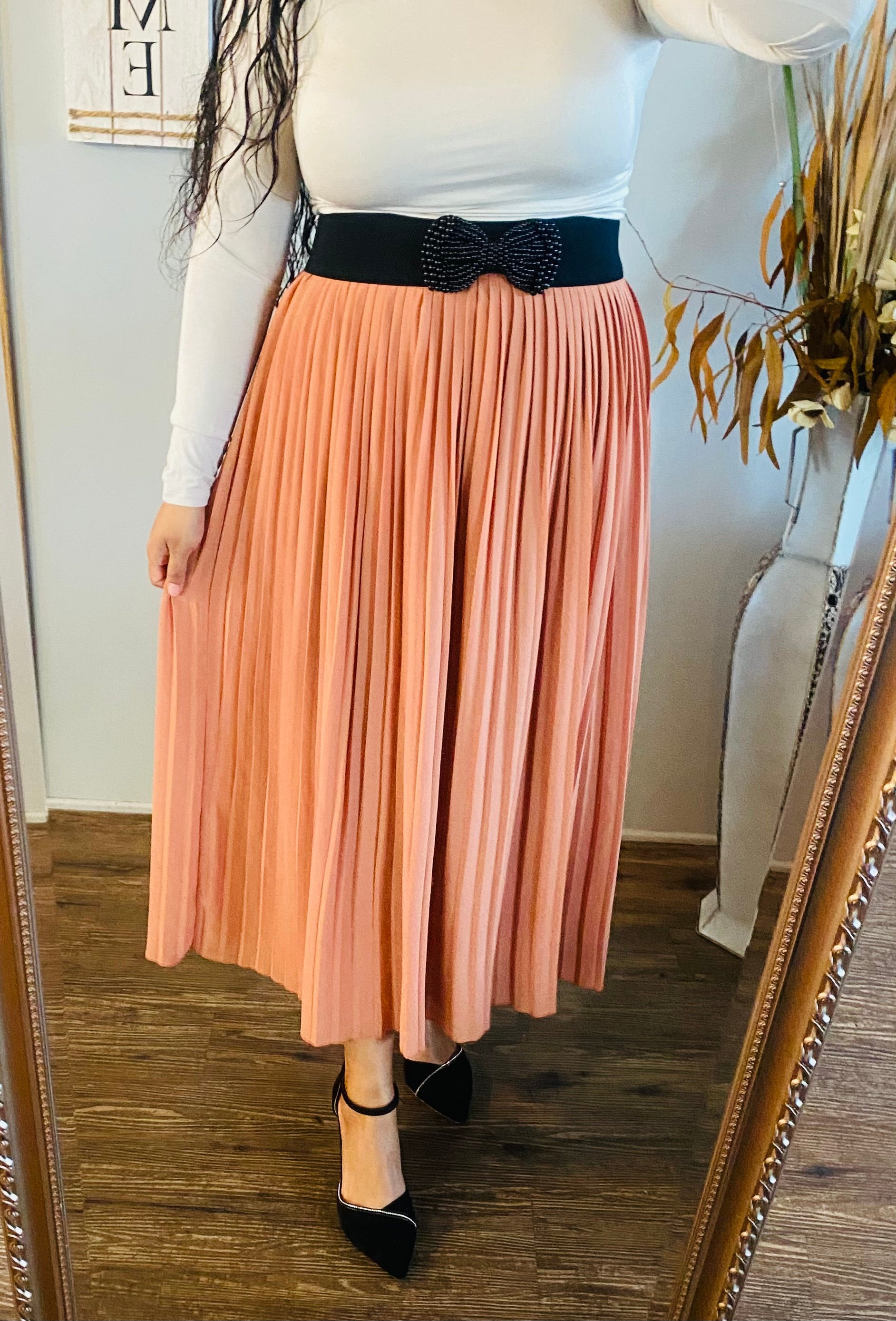 Cream Pleated Maxi Skirt