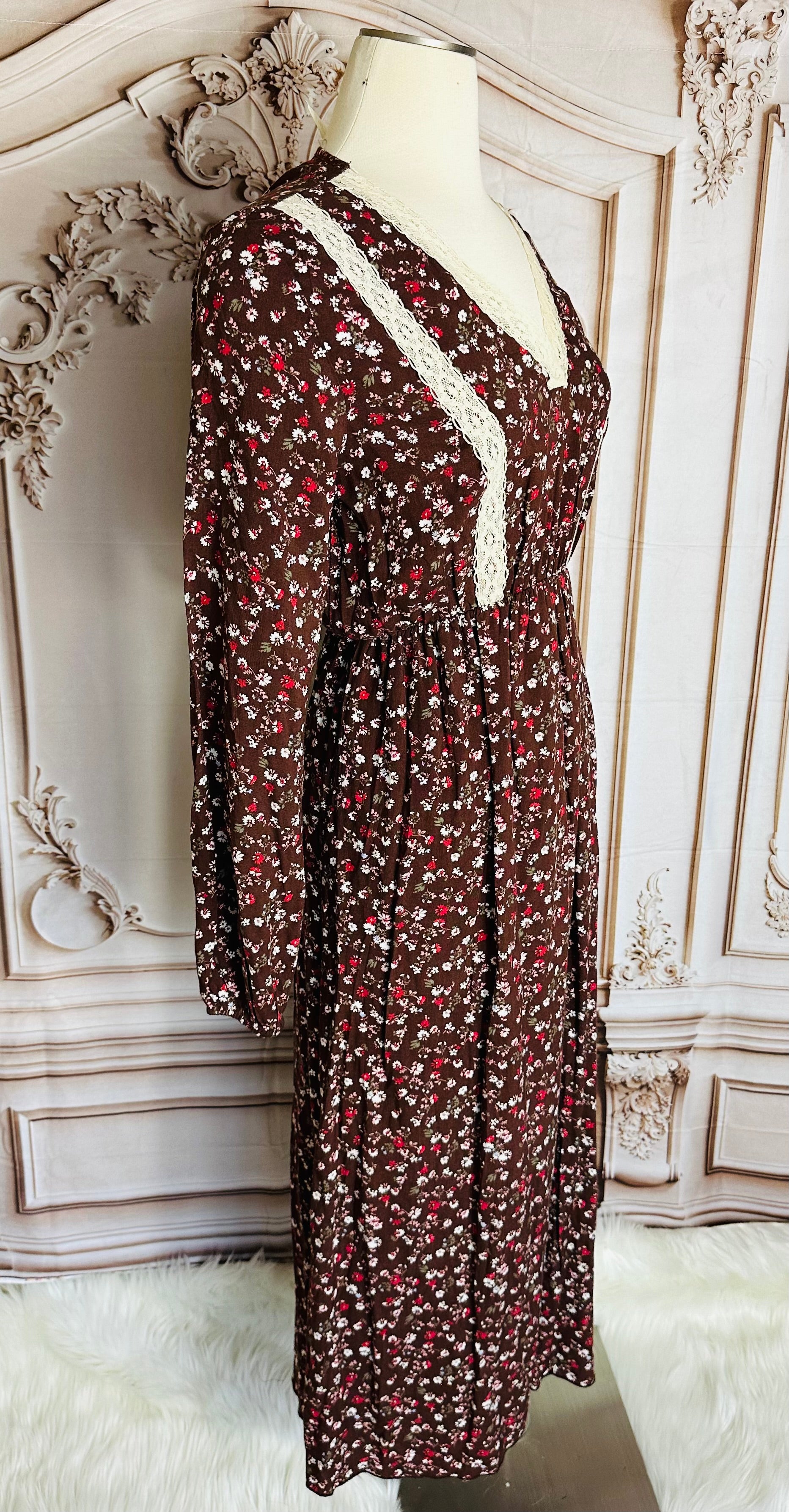 Rosalba Brown Floral Maxi Dress