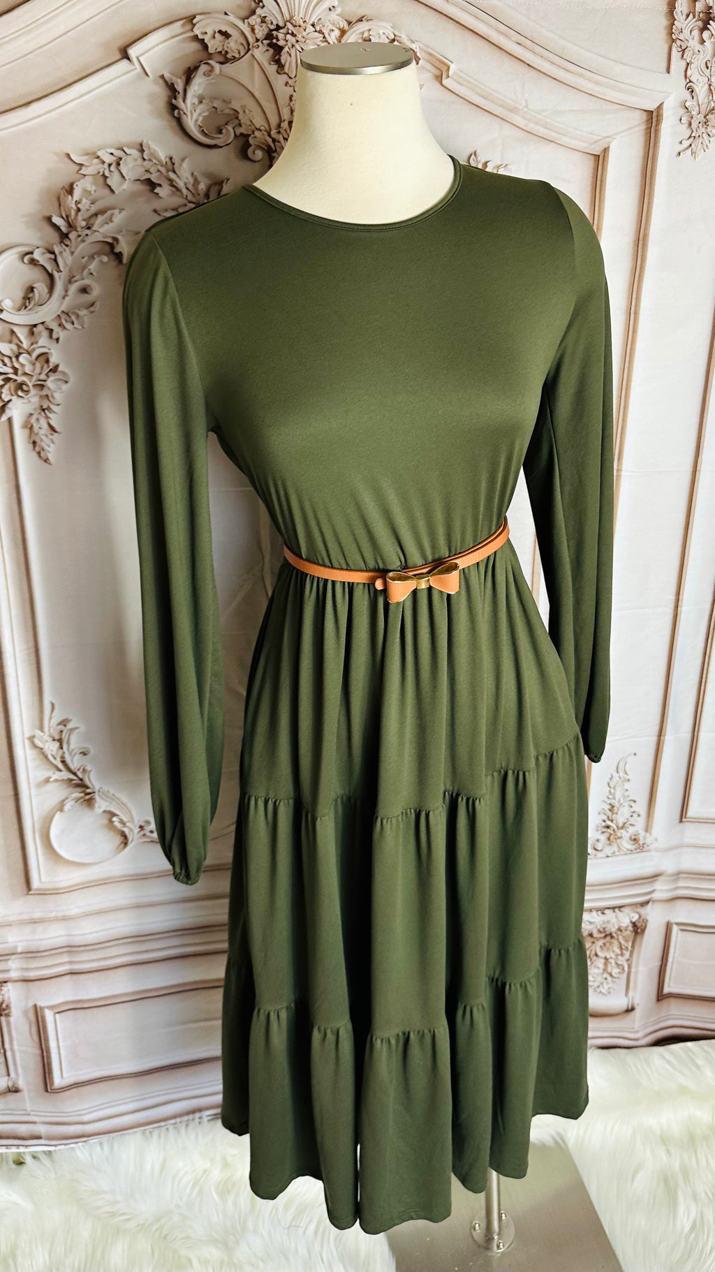 Dark Olive Tiered Dress