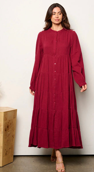 Samaira Wine Tiered Maxi Dress