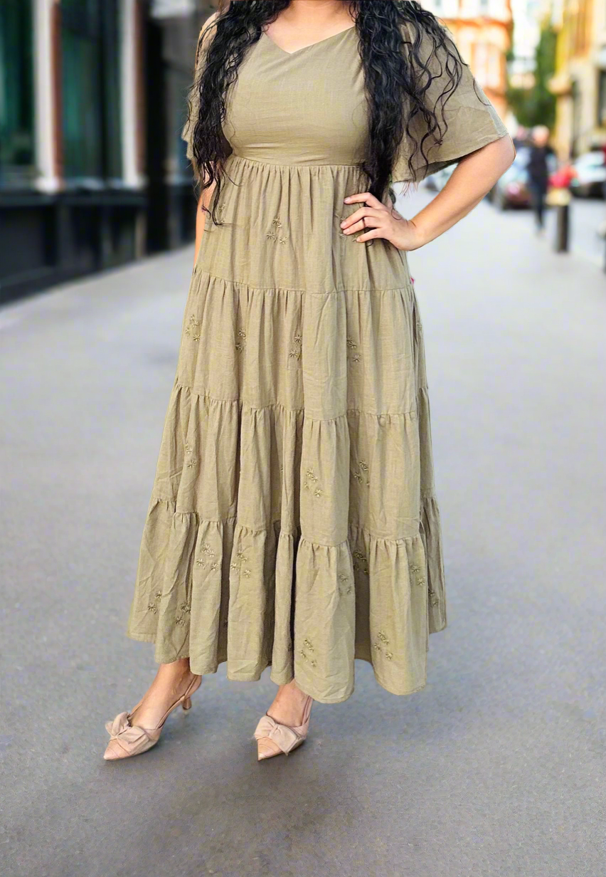 Olive embroidery maxi dress
