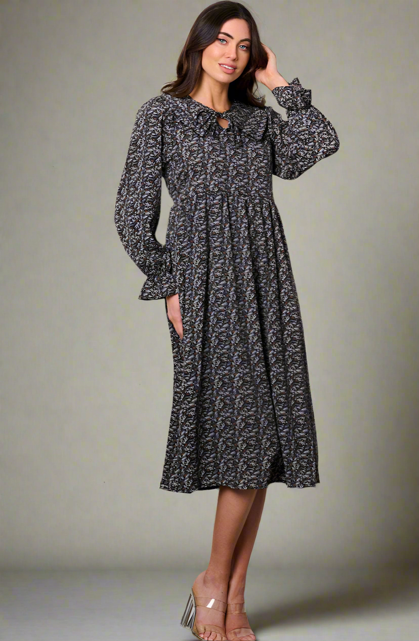 Viviana Black Floral Midi Dress