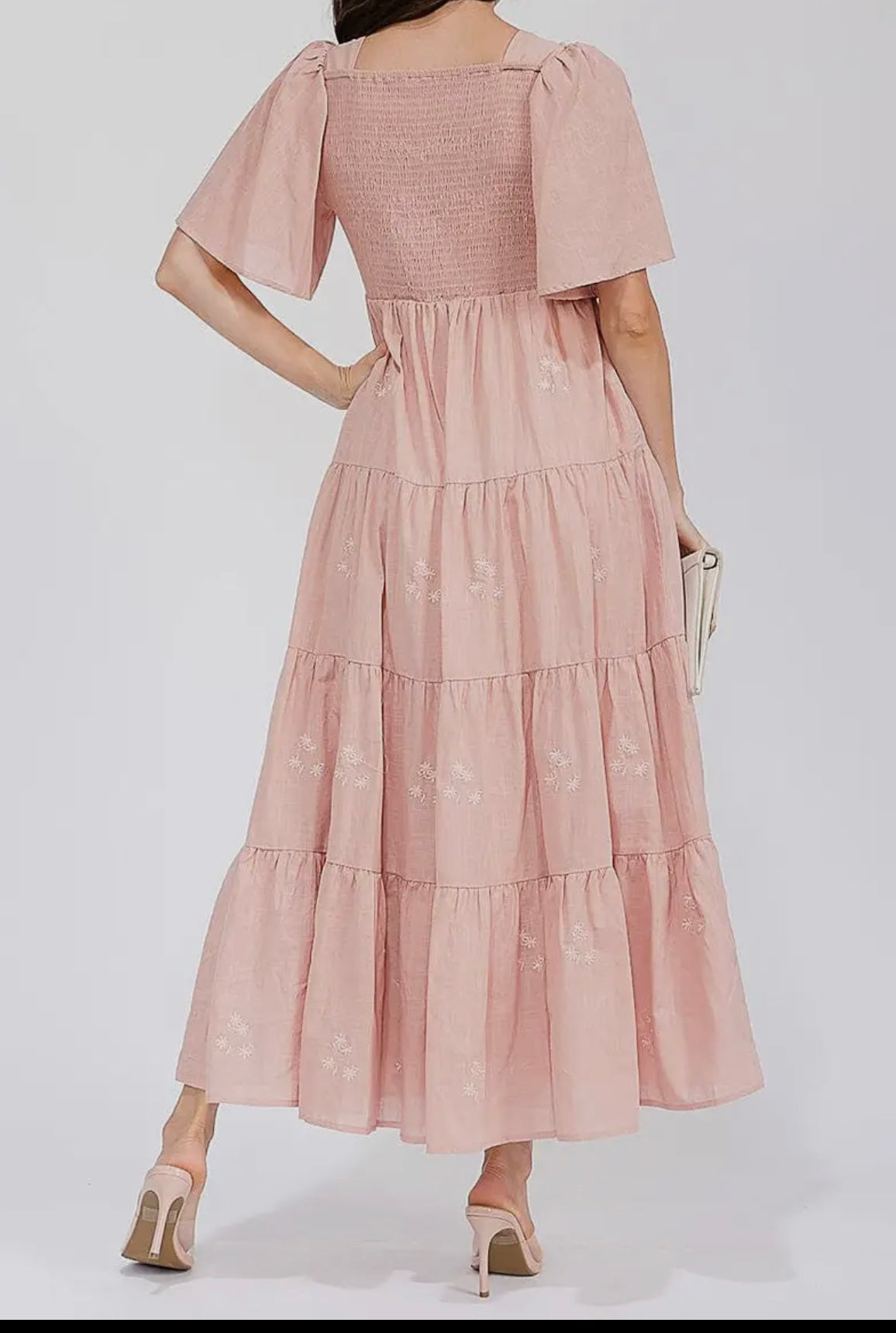 Mauve Embroider Tiered Dress