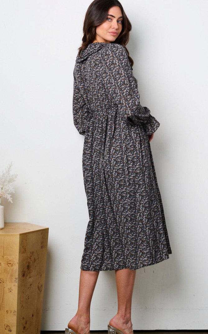 Viviana Black Floral Midi Dress