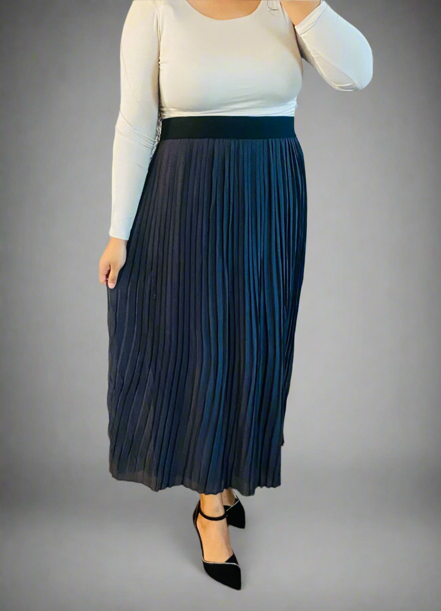 Ash Grey Pleated Maxi Skirt