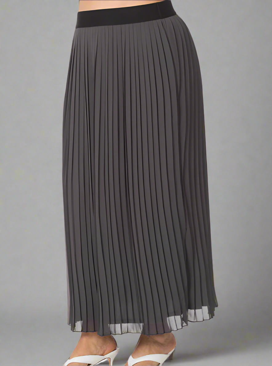 Ash Grey Pleated Maxi Skirt