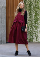 Wine Corduroy Overall Dress