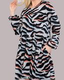 Alison Black - Blue- Peach Animal Print Tunic Top