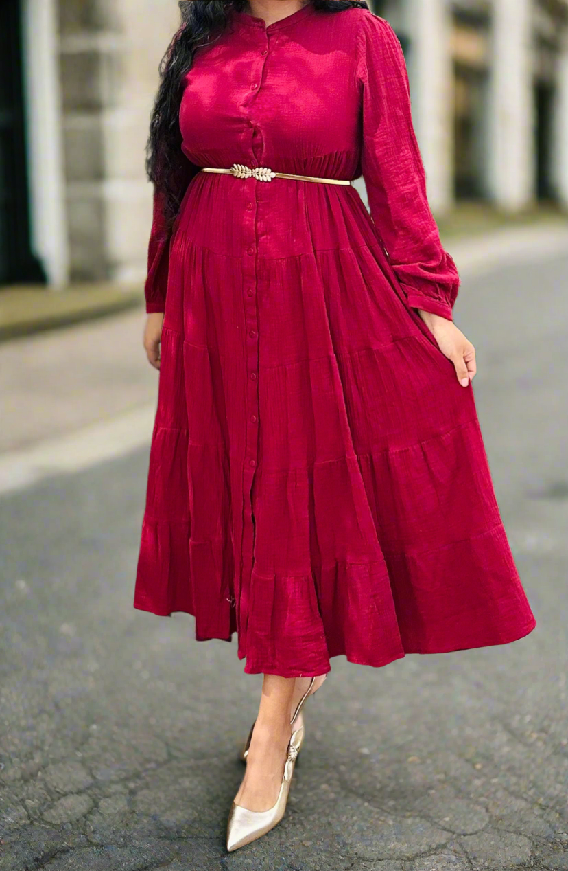 Samaira Wine Tiered Maxi Dress