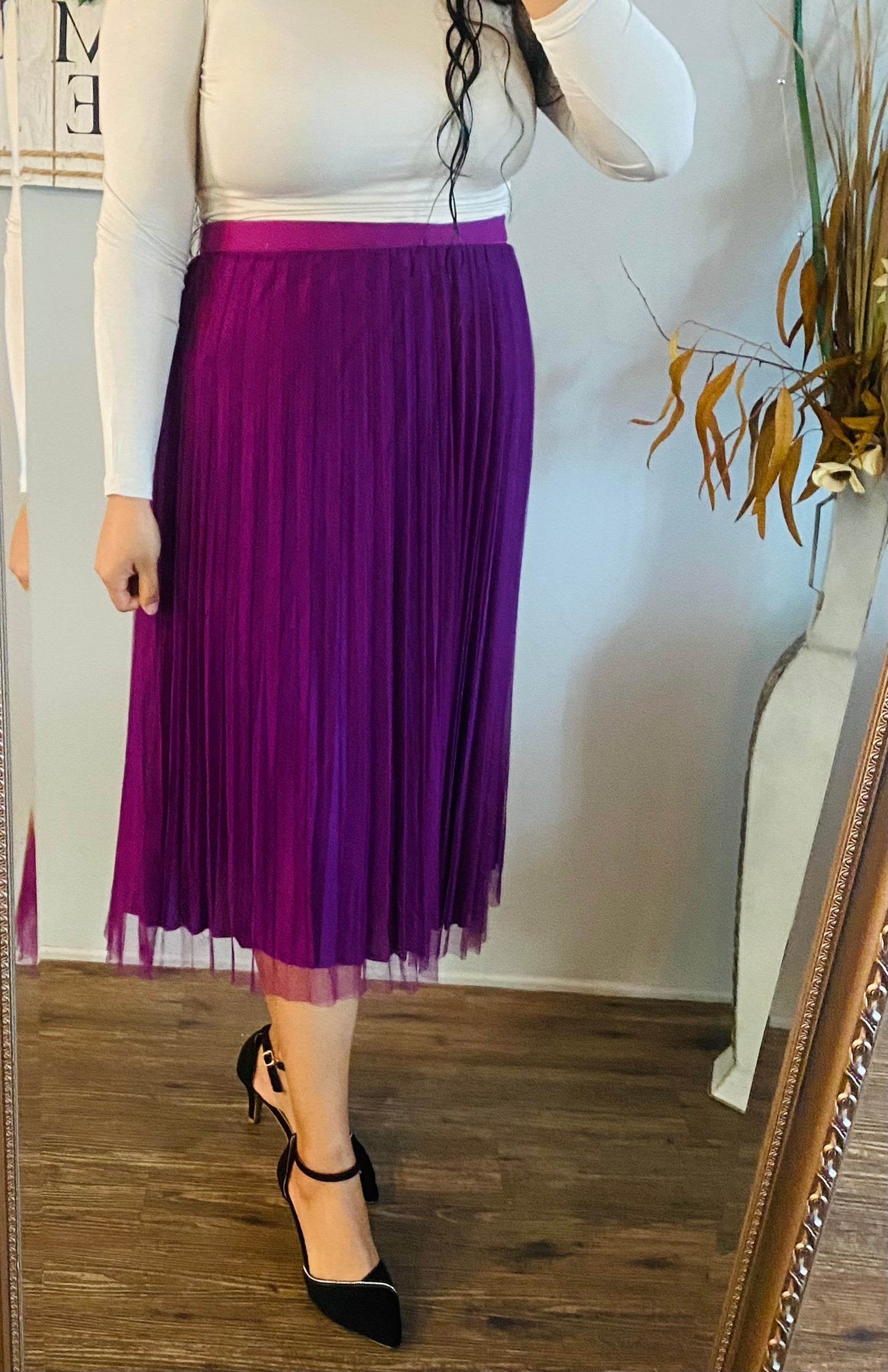 Purple Lace Pleated Skirt