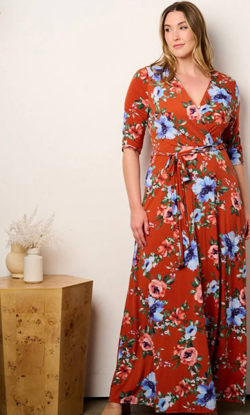 Lori Rust Plus Floral Maxi Dress