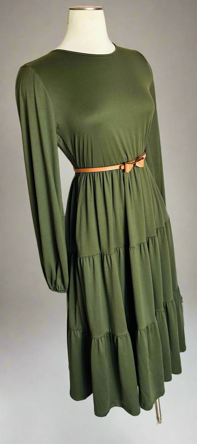 Dark Olive Tiered Dress