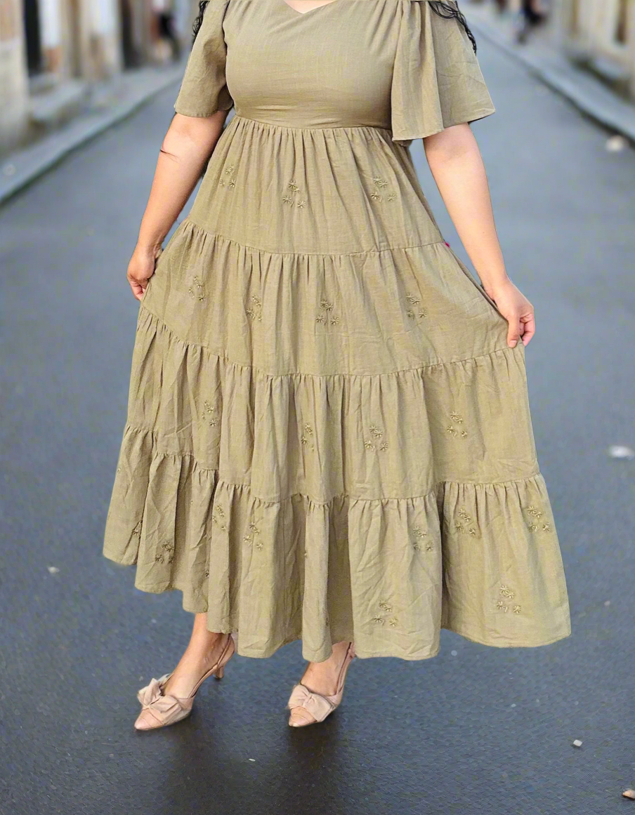 Olive embroidery maxi dress