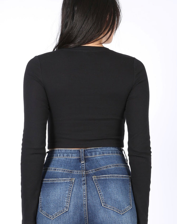 Black Long Sleeve Crop Top