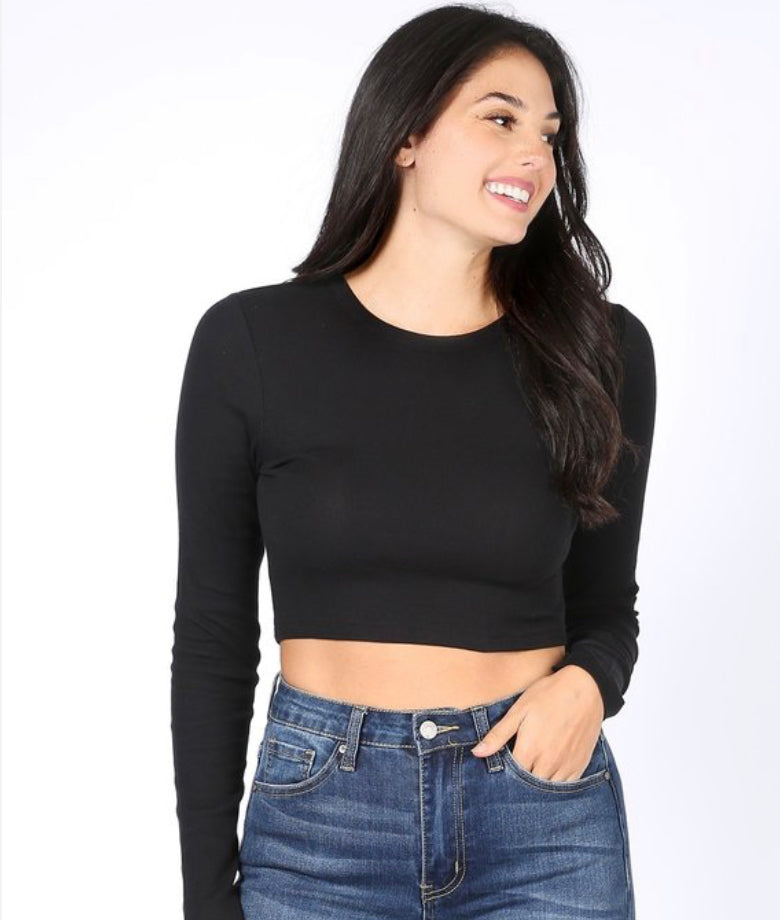 Black Long Sleeve Crop Top