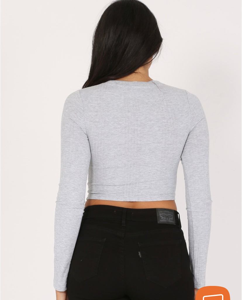 Grey Long Sleeve Crop Top