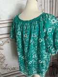 Resale Brands Embroidered Teal Square-Neck Peasant Blouse
