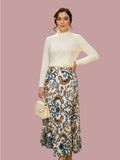 Resale Brands Skies Are Blue Pleated Maxi Skirt in Blue and Brown Floral Print