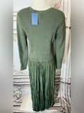 Resale Brands Skies Are Blue Olive Ribbed Knit Pleated Midi Dress