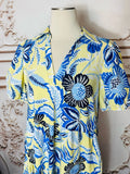 Resale Brands Jude Connally Yellow Midi Dress with Blue Floral Print