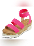 Dream Pairs Bright Pink Cork Platform Wedge Sandals
