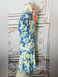 Resale Brands Jude Connally Yellow Midi Dress with Blue Floral Print