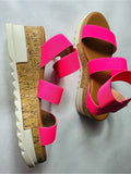 Dream Pairs Bright Pink Cork Platform Wedge Sandals