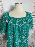 Resale Brands Embroidered Teal Square-Neck Peasant Blouse