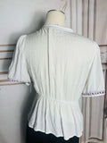 Resale Brands White Embroidered V-Neck Peasant Blouse with Purple Accents