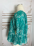 Resale Brands Embroidered Teal Square-Neck Peasant Blouse