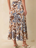 Resale Brands Skies Are Blue Pleated Maxi Skirt in Blue and Brown Floral Print