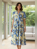 Resale Brands Jude Connally Yellow Midi Dress with Blue Floral Print