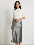 Resale Brands Lucy Paris Silver Satin Midi Skirt