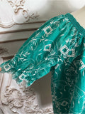Resale Brands Embroidered Teal Square-Neck Peasant Blouse