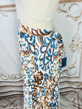 Resale Brands Skies Are Blue Pleated Maxi Skirt in Blue and Brown Floral Print