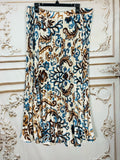 Resale Brands Skies Are Blue Pleated Maxi Skirt in Blue and Brown Floral Print