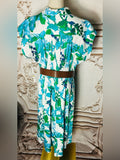 Resale Brands Calvin Klein Blue & Green Floral V-Neck Maxi Dress comes with belt.