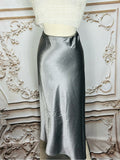 Resale Brands Lucy Paris Silver Satin Midi Skirt