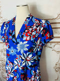 Resale Brands Jude Connally Royal Blue Floral Wrap-Style Midi Dress