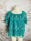 Resale Brands Embroidered Teal Square-Neck Peasant Blouse