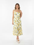 Resale Brands White Lemon-Print Midi Sundress with Straps