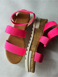 Dream Pairs Bright Pink Cork Platform Wedge Sandals