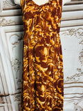 Resale Brands Brown Floral Maxi Slip Dress with Twisted Bodice