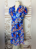 Resale Brands Jude Connally Royal Blue Floral Wrap-Style Midi Dress