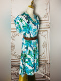 Resale Brands Calvin Klein Blue & Green Floral V-Neck Maxi Dress comes with belt.