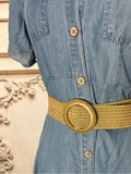 Resale Brands Blu Pepper Light Blue Button-Front Midi Dress with Tan Belt