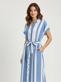 Resale Brands Mlle Gabrielle Blue and White Striped Midi Shirt Dress