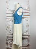 Blue Denim Tie-Front Vest with Cream Maxi Skirt - Unknown Brand