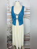 Blue Denim Tie-Front Vest with Cream Maxi Skirt - Unknown Brand